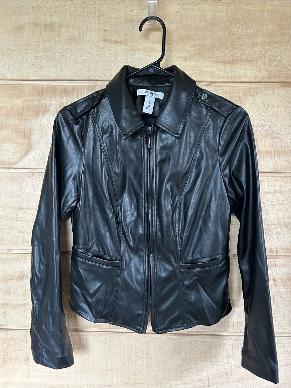 White House Black Market Black Faux Leather Zip-Up Jacket Size 2